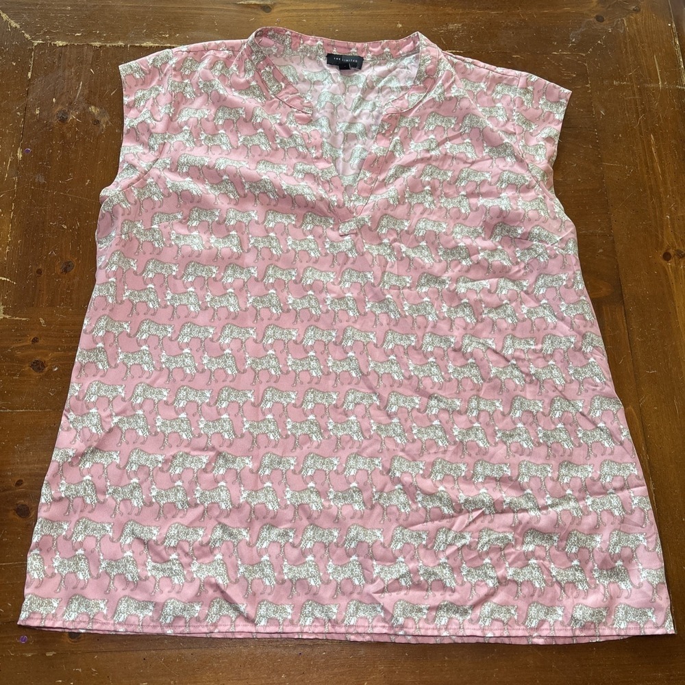 The Limited Women's Silky Blouse Top Pink Animal Print Size XL Career Wear